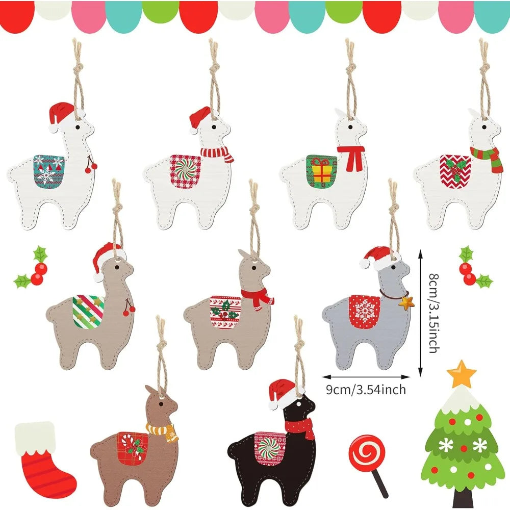 Llama Ornaments Alpaca Pendants Christmas Hanging Decorations Llama Wooden Ornaments Cactus Wooden Ornaments for Christmas Tree