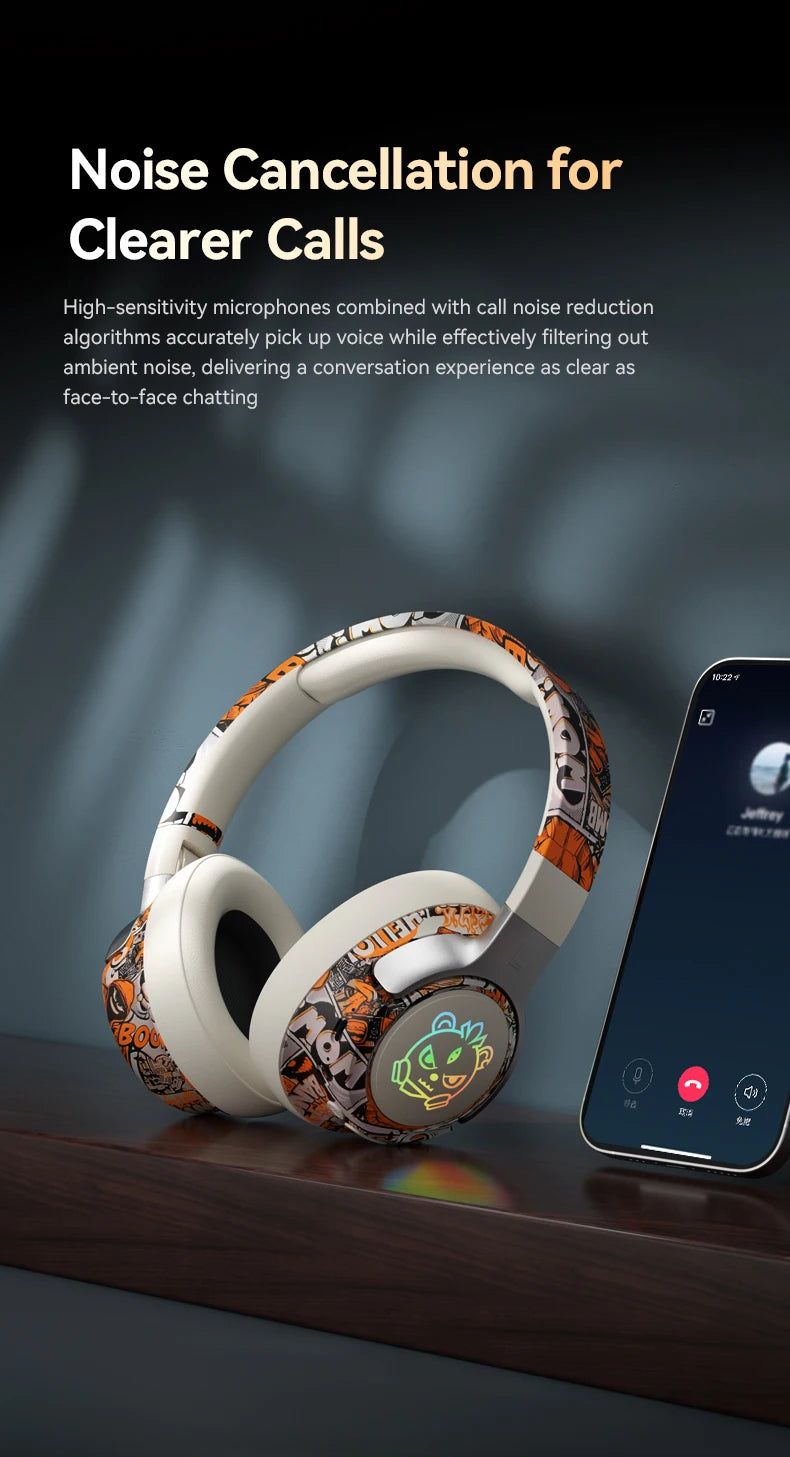 Wireless LED Light-Up Graffiti Style Bluetooth Over-Ear Headphones