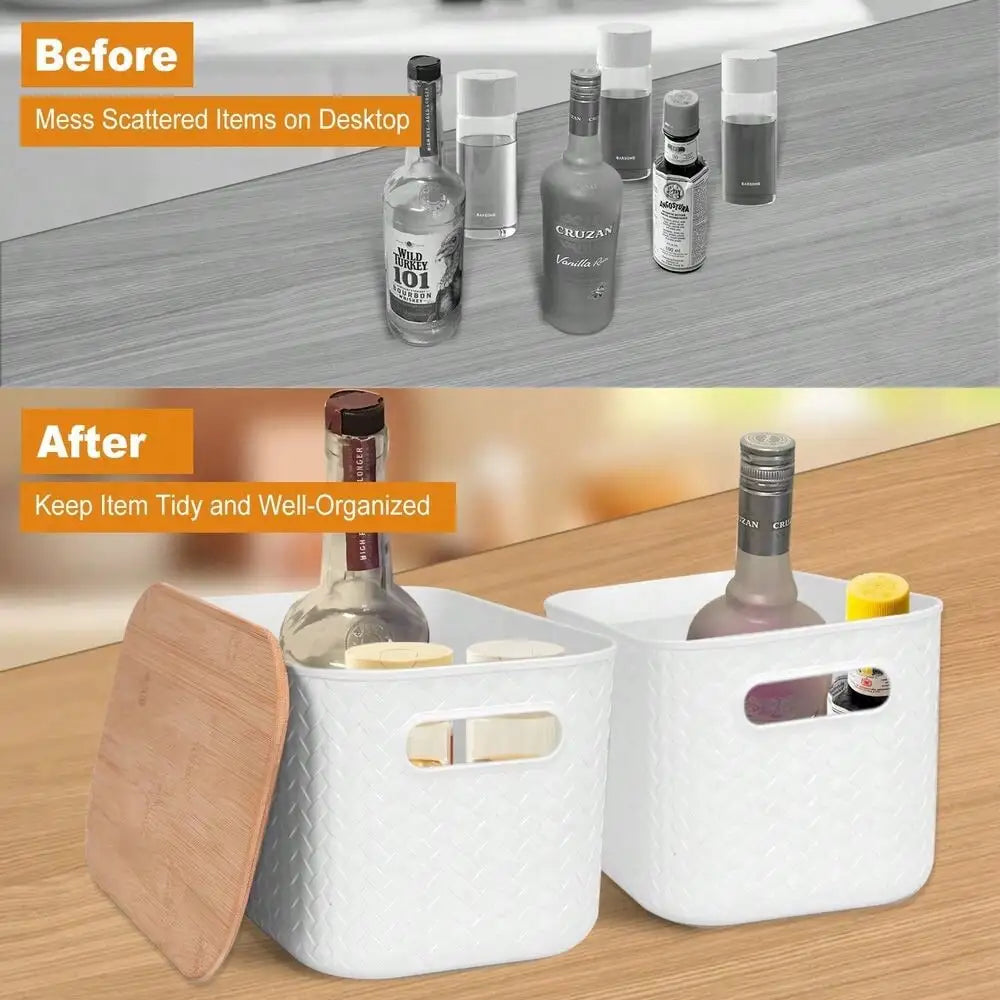 2PACK Stackable Storage Bin Bamboo Lids Kids Toys Organizer Closet Container