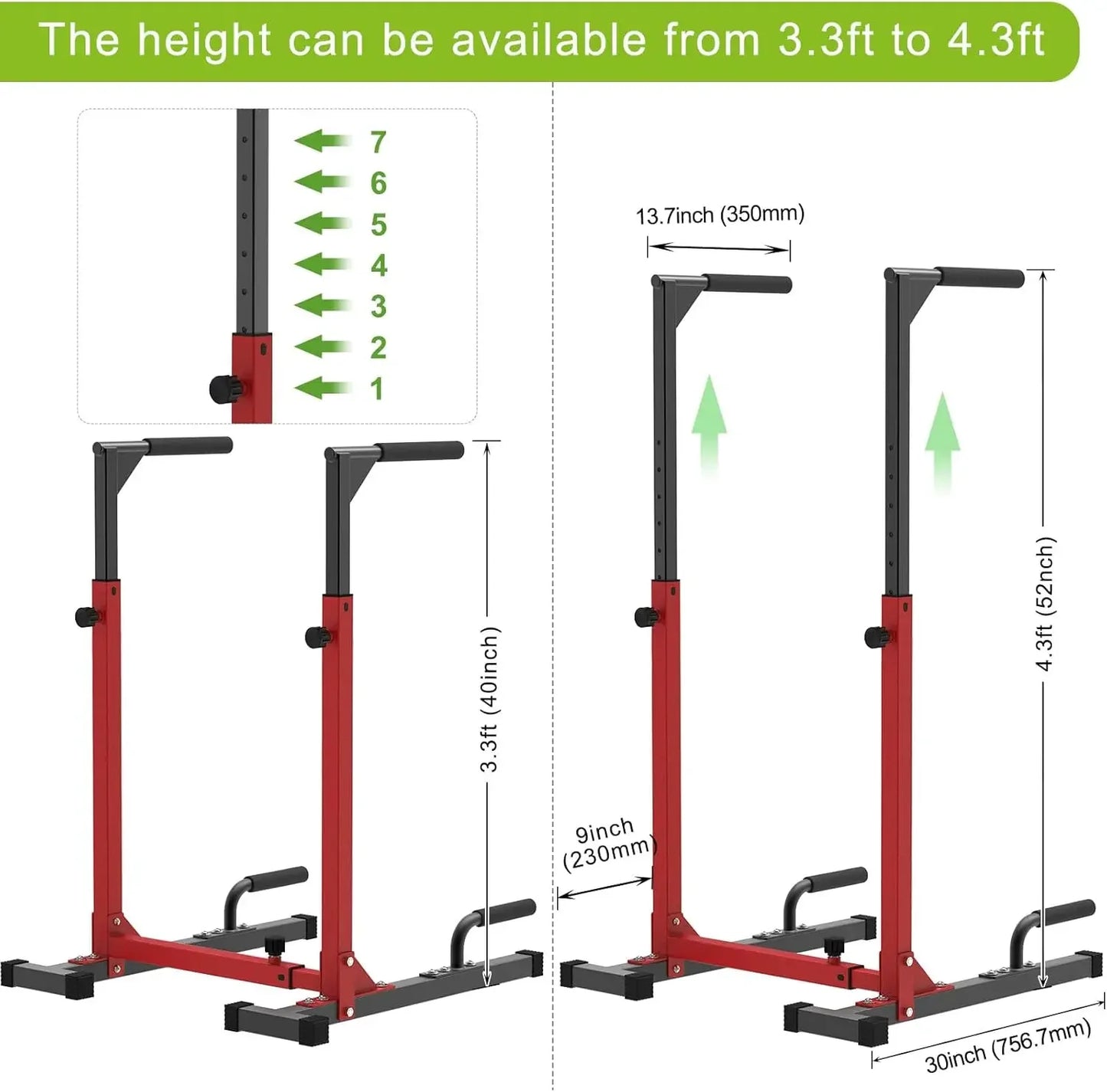 Heavy Duty Dip Bar, Adjustable Width & Height Dip Station Home Gym Fitness Equipment, 800lbs Capacity, Multifunctional Strength