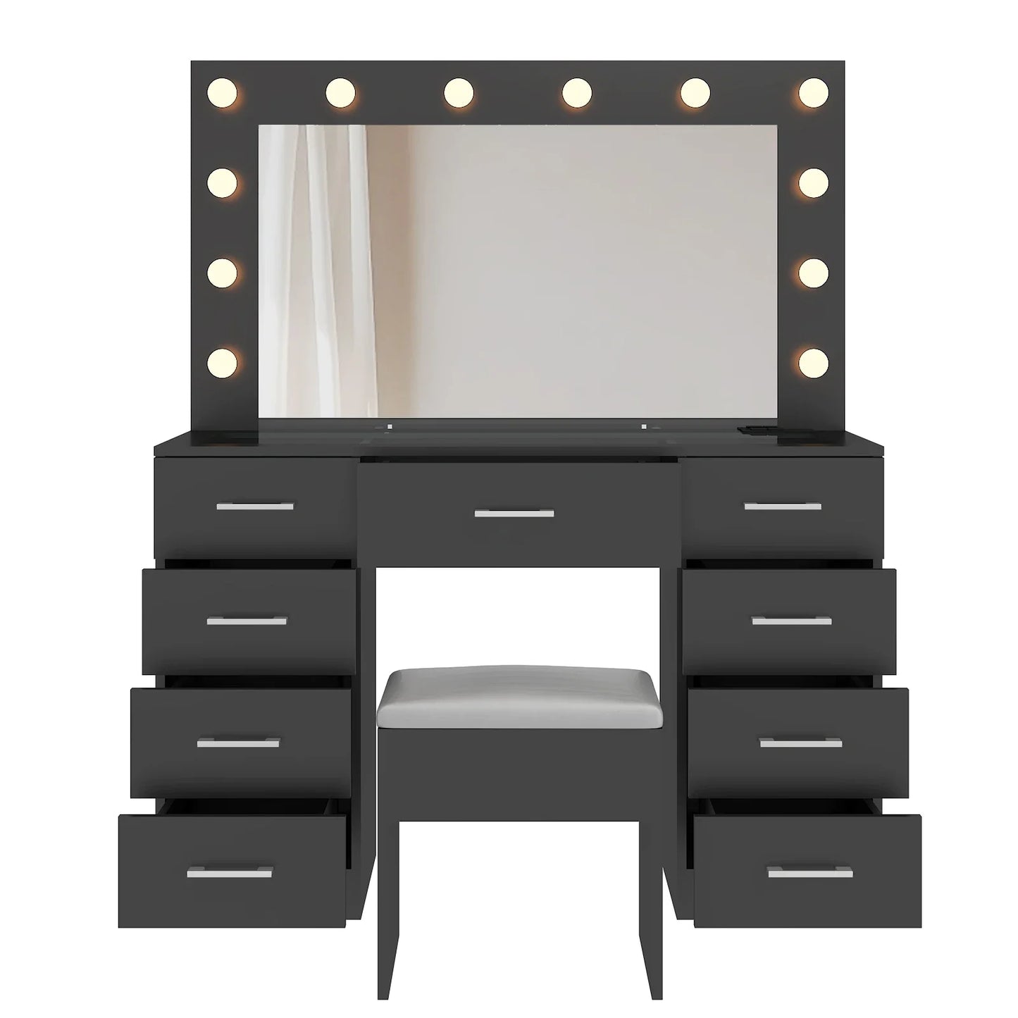 Makeup Vanity Desk Set Large LED Mirror with 9 Drawers Dresser & Power Outlet