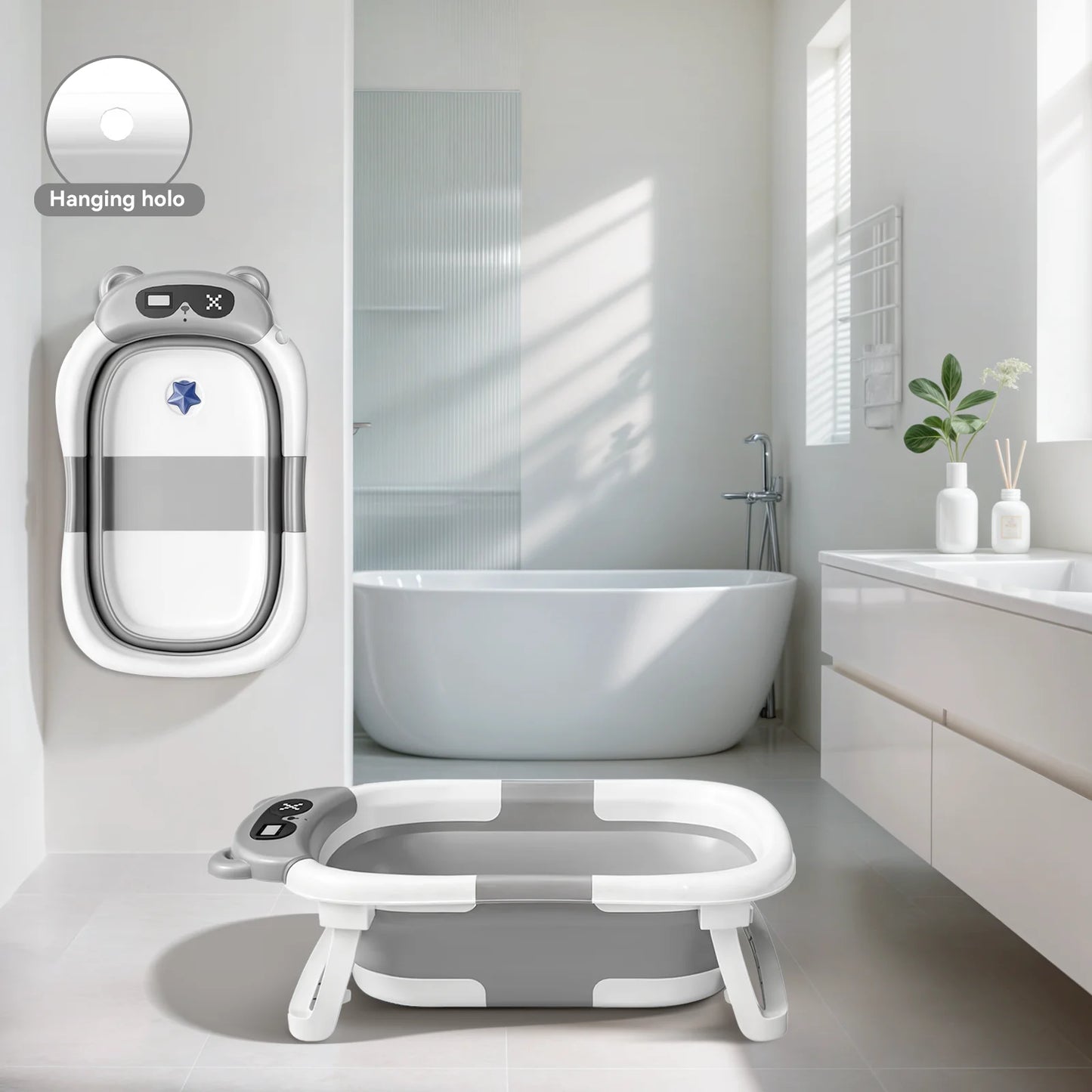 Baby Tub With Soft Cushion And Thermometer Foldable Baby Bathtub With Drain Hole Durable Foldable Baby Bath Tub Newborn To Toddl