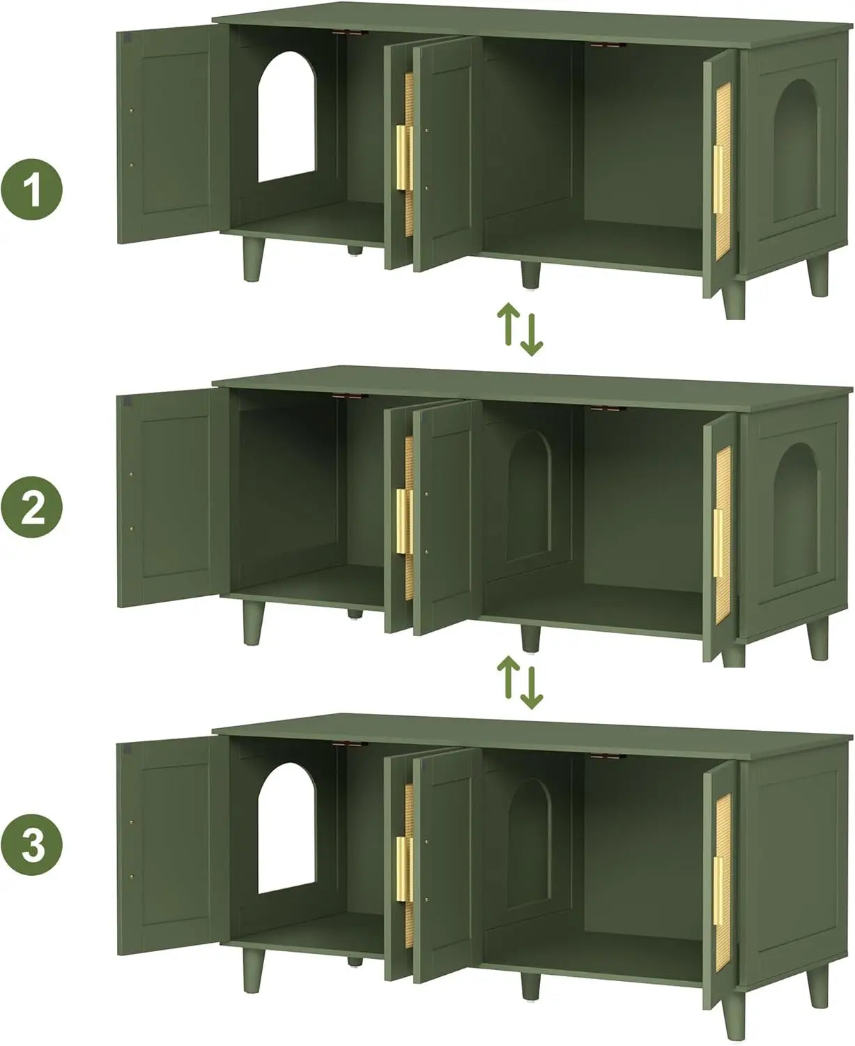 Homhedy Boho Cat Litter Box Enclosure for 2 Cats Litter Box Furniture Hidden with Double Rattan Decorated Doors,Wooden Cat