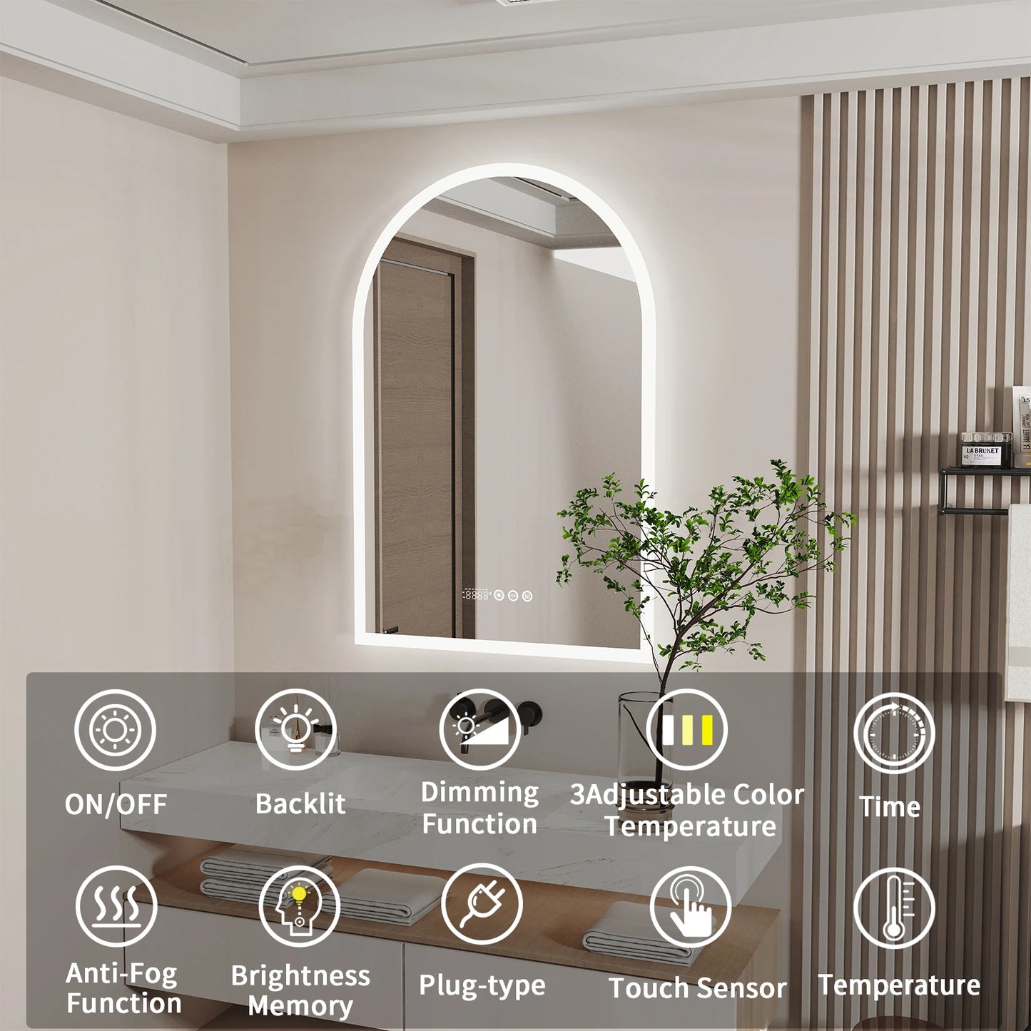 Backlit Smart LED Bathroom Mirror 36 X 24 Dimmable Anti Fog