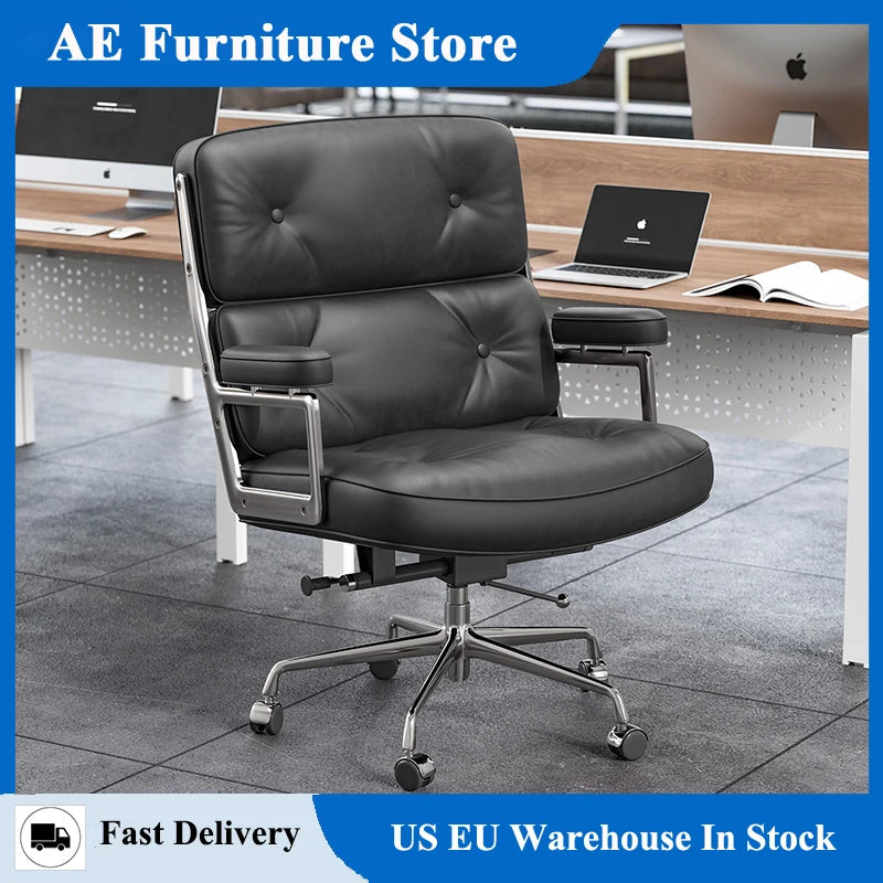 Black Genuine Leather Office Chair Gaming Chair Computer Swivel Gamer Live Ergonomic Chair Home Bedroom Sofa Armchairs Furniture