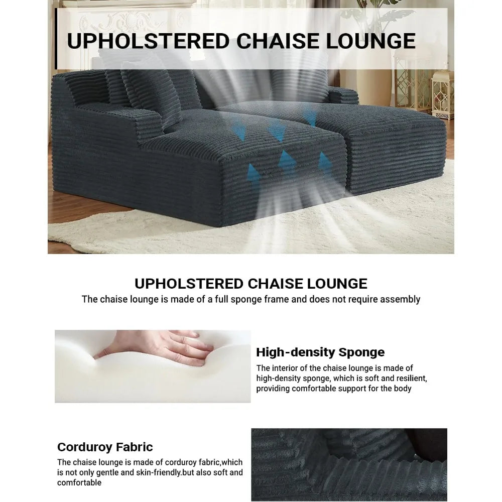 79 Inches Oversized Sectional Double Chaise Lounges Indoor, Corduroy Upholstered Boneless Cloud Stupendous Oversized Chaise Loun