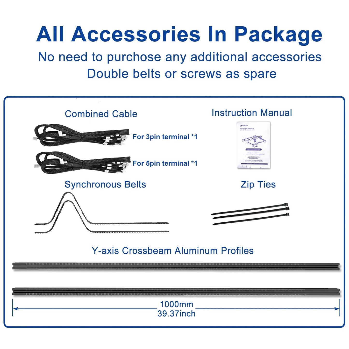 LONGER Extension Kit For Longer Ray5 5W 10W 20W Engraving Area is Expanded to 15.7"*33.5"(400 * 850mm) Y Axis And Accessories