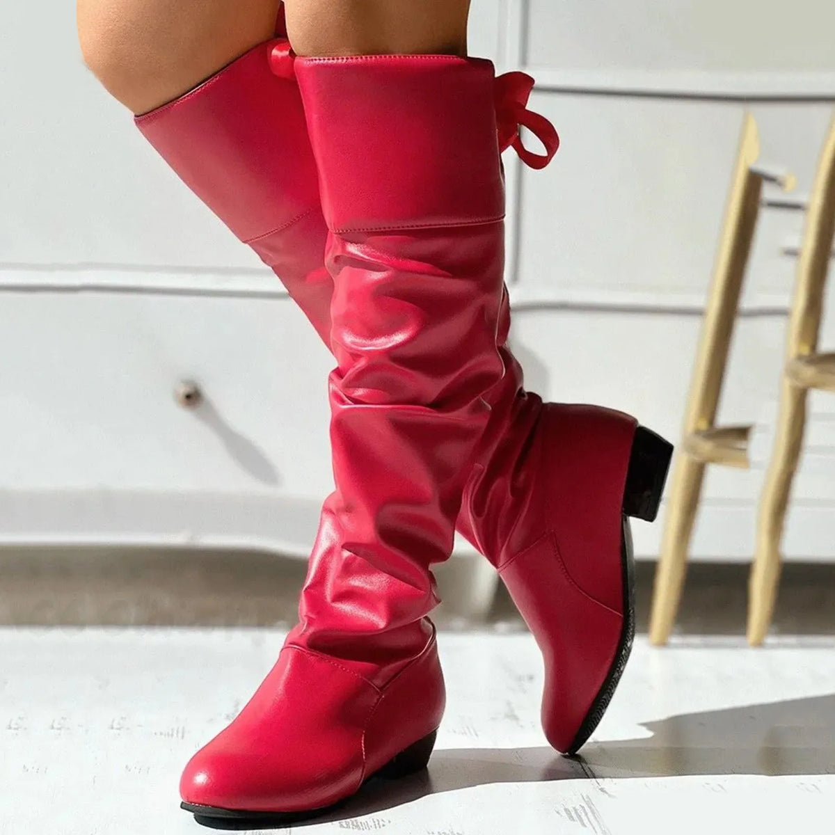 Women’s Bow-Tie Knee-High Boots | Chunky Heel Tall Boots