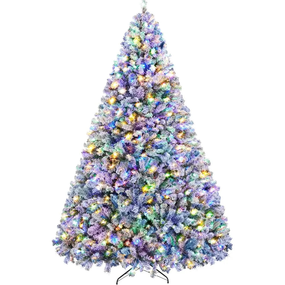 Spruce Artificial Christmas Tree Pre-lit 9ft Snow Hinges Tree with 900 Multicolor LED Lights & 2108 Branch Tips & Metal Stand