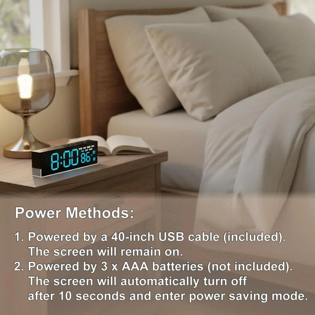 Modern LED Digital Alarm Clock – Large Blue Display & Ambient Glow