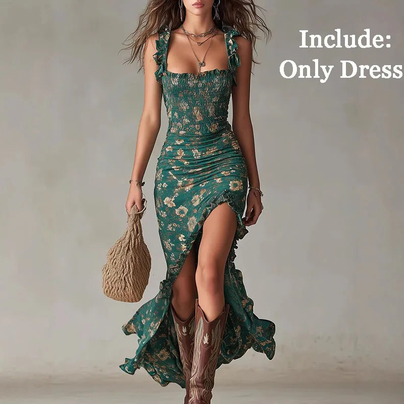 Women’s Boho Floral Maxi Dress | Sleeveless High Slit Summer Beach Dress