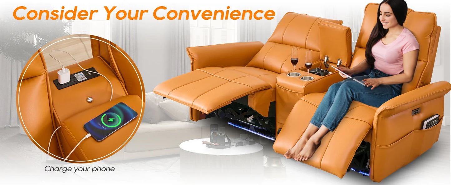 Power Reclining Loveseat Sofa Wall Hugger Recliners RV Sofa Theater Seating Electric Double Recliner with Cup Holders, 72