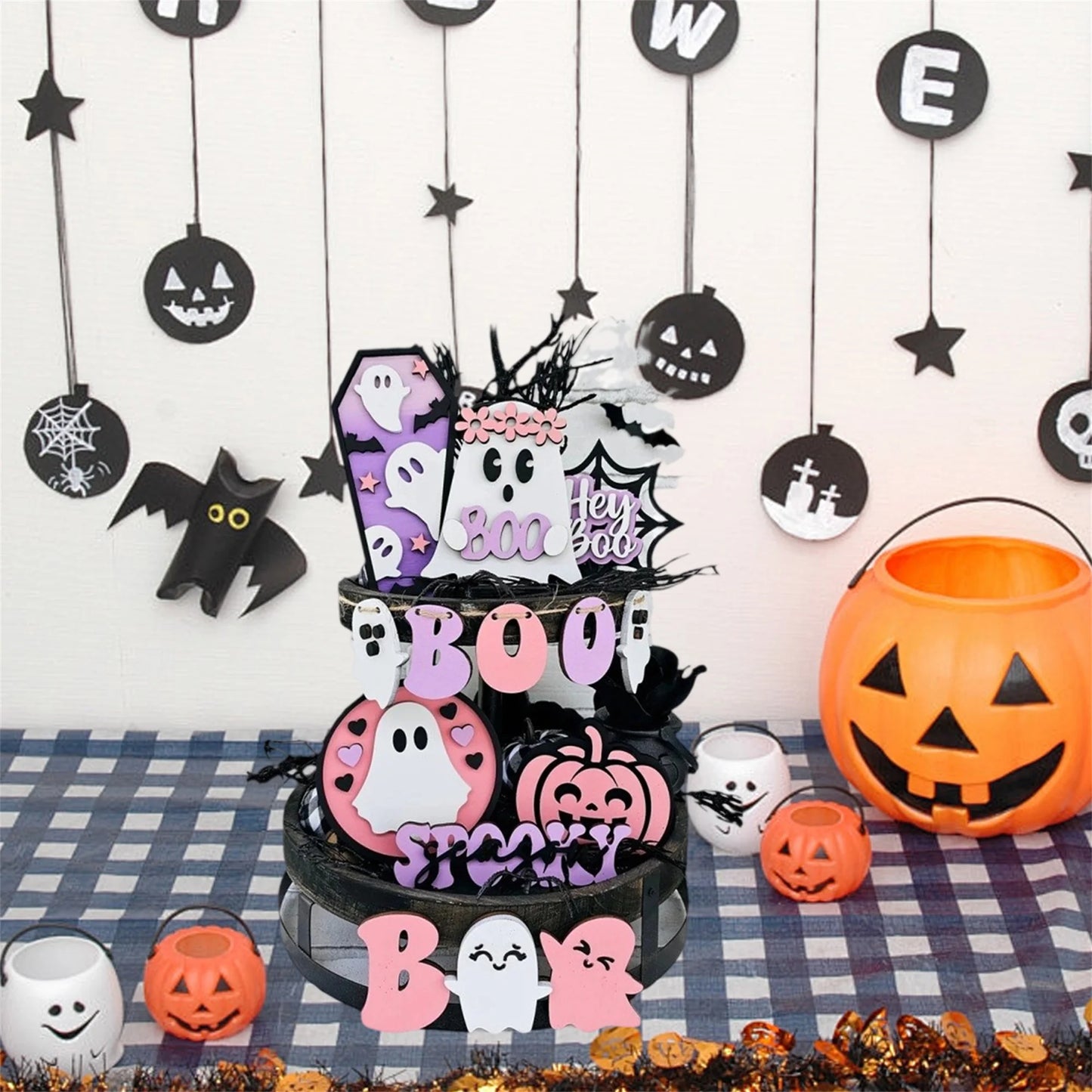 Halloween Party Decor Set 14Pcs Ghost Pumpkin Wooden Signs