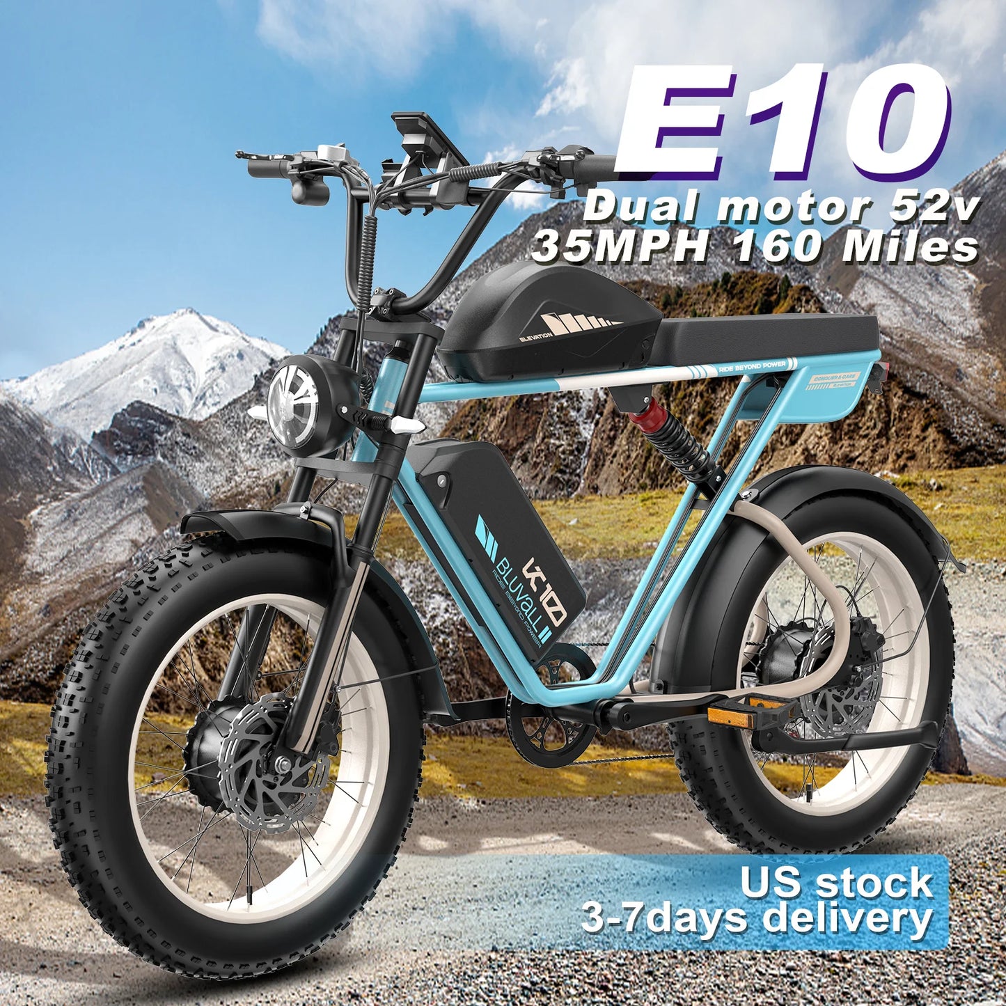 E10 Electric Bike 52V Dual Motors 35MPH Speed 160-Mile Range High-Capacity Battery Long-Distance Commuting eBike