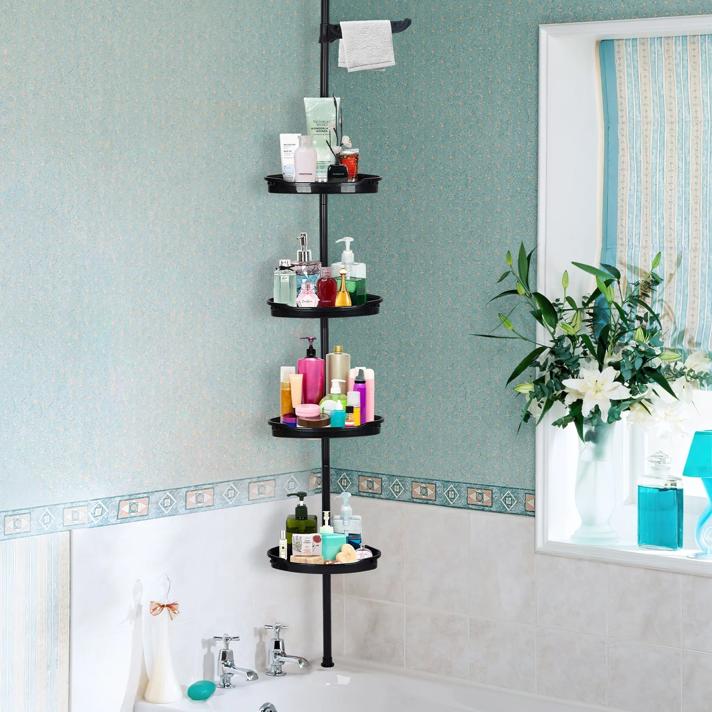 4 Layer Telescopic Corner Shower Storage Rack For Bathroom