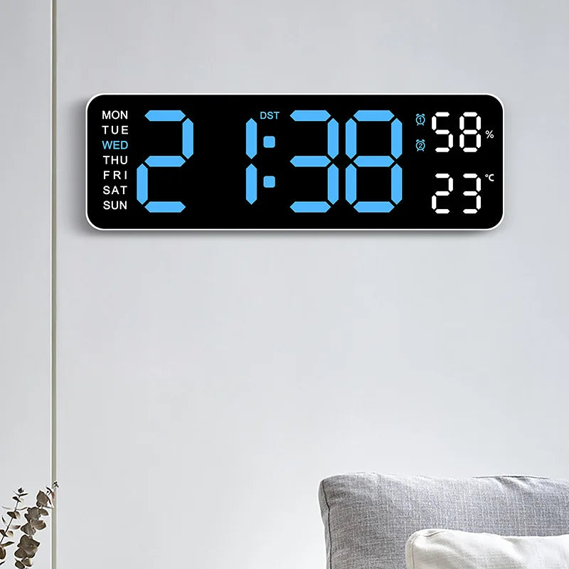 Large LED Digital Wall Clock with Temperature & Humidity Display .Smart Alarm Clock