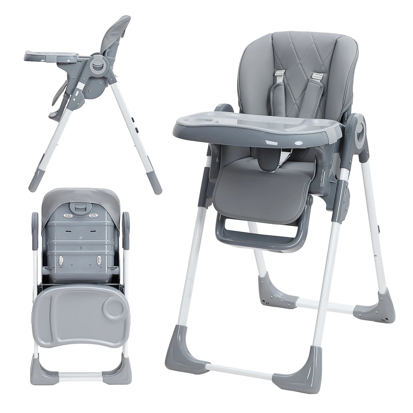 Multifunction Baby High Chair with Adjustable Height, Reclining Seat & Feeding Tray