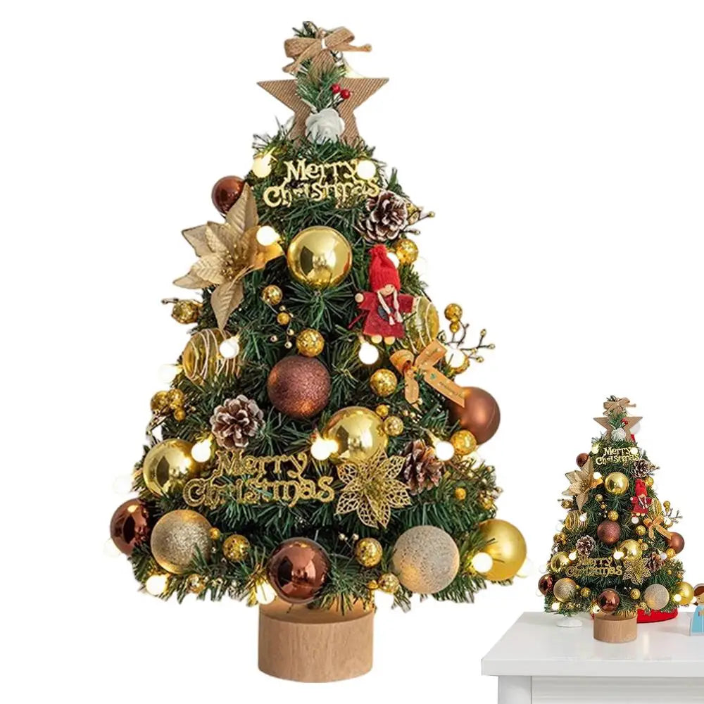 Decorated Tabletop Artificial Christmas Tree. Mini Pre-Decorated Holiday Tree with LED Lights, Ornaments & Star Topper