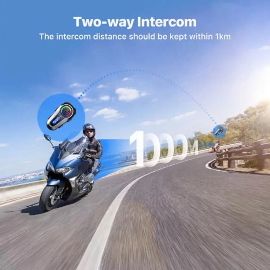 Motorcycle Bluetooth Headset 2 Riders Intercom Headphone Motorcycle Helmet Speakers with Noise CancellationMusic Sharing for Mo