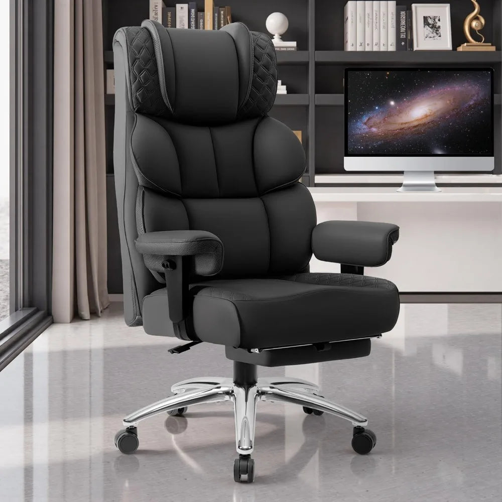Office Desk Chair, Big and Tall Leather Gaming Chair with Footrest, Wide Ergonomic Comfy Executive High-Back Reclining Computer