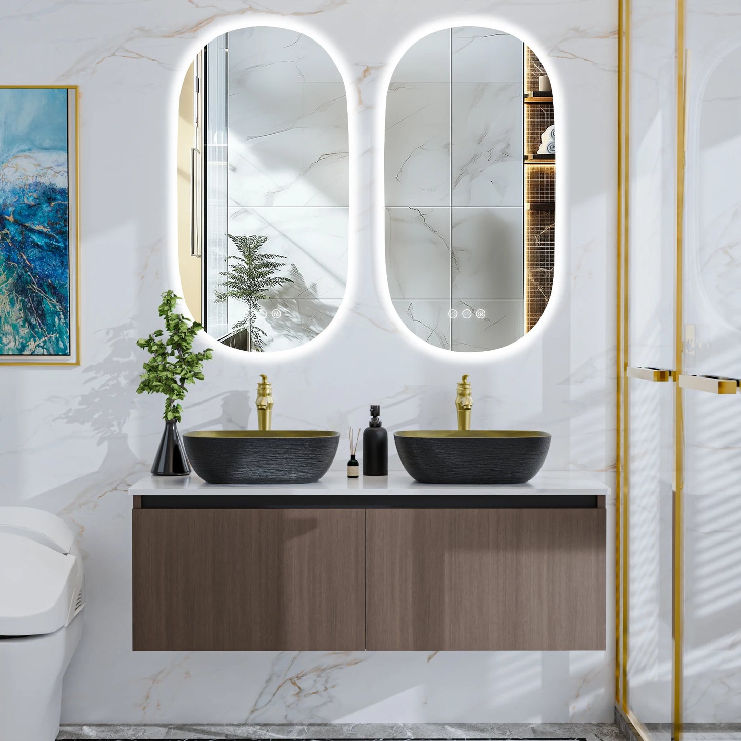 Floating Wall Mount Vanity Set With Ceramic Sink And Faucet