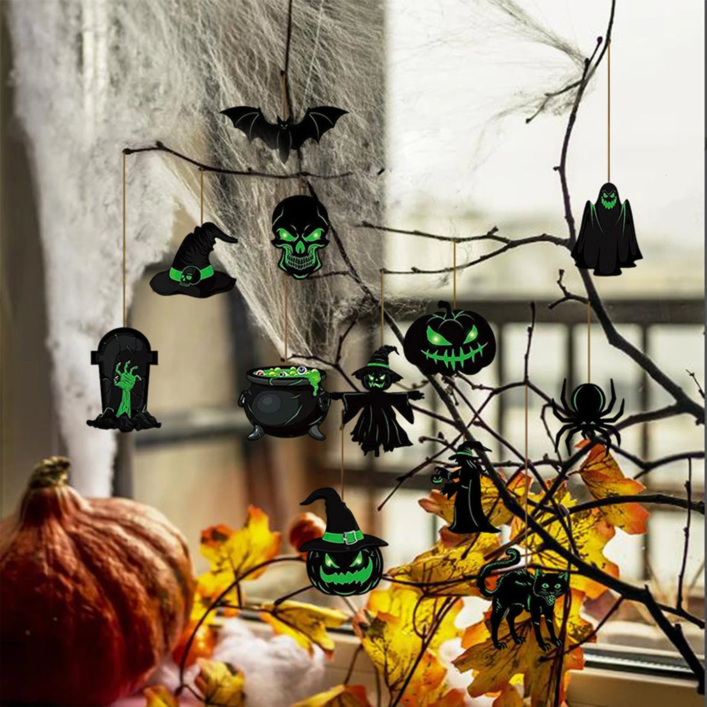 Halloween Hanging Sign 24 Pack Skull Bat Witch Ornaments