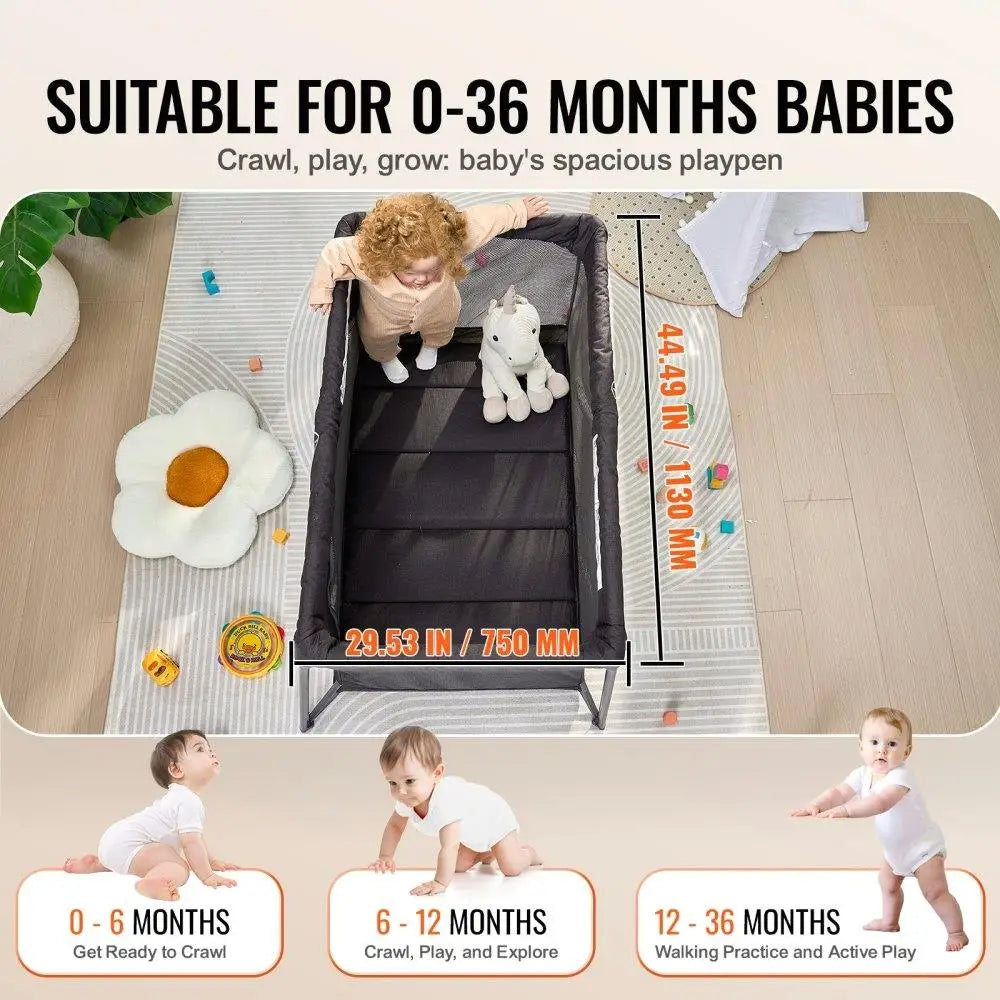 Baby Travel Crib Folding Playpen with Zipper Gate for Toddler