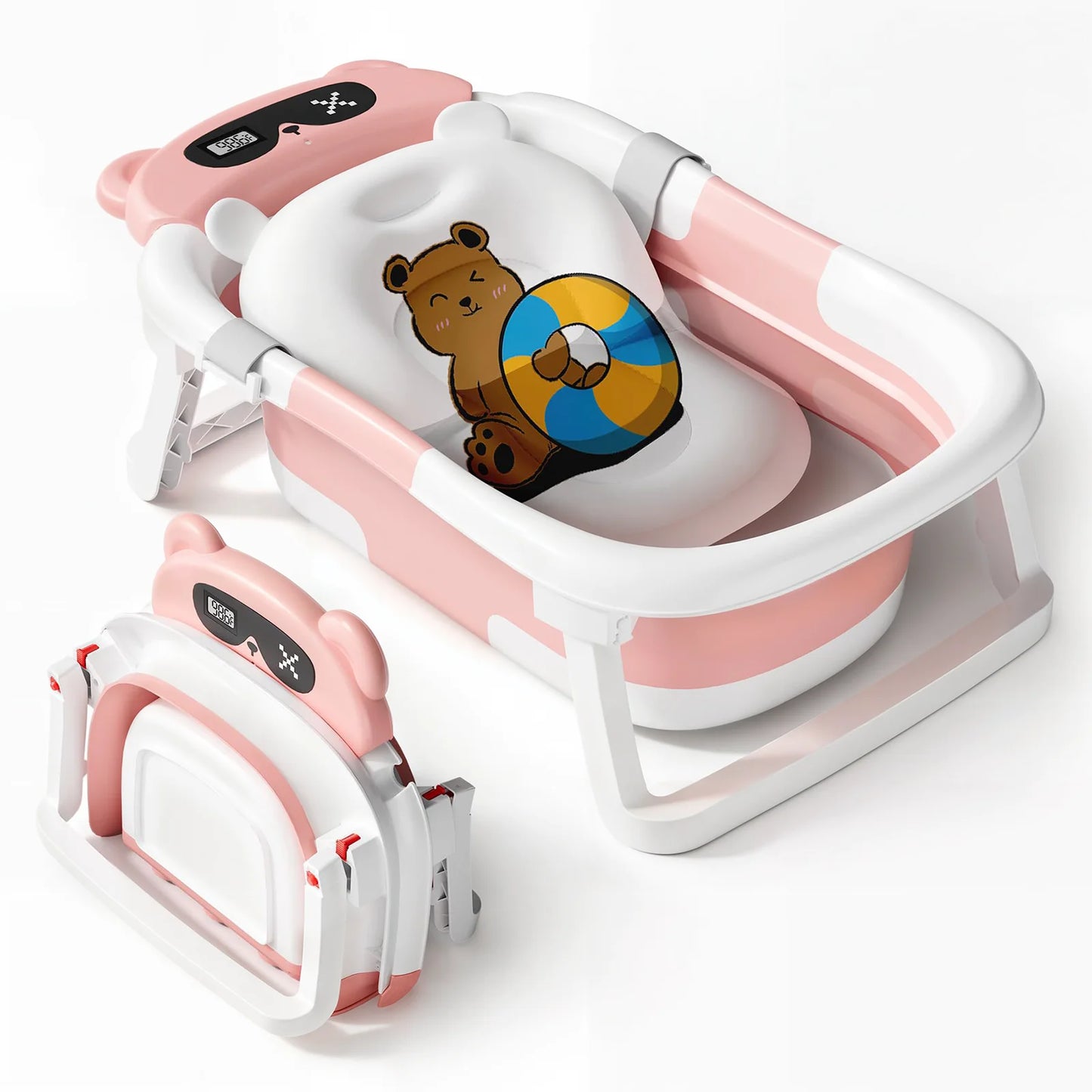 Baby Tub With Soft Cushion And Thermometer Foldable Baby Bathtub With Drain Hole Durable Foldable Baby Bath Tub Newborn To Toddl