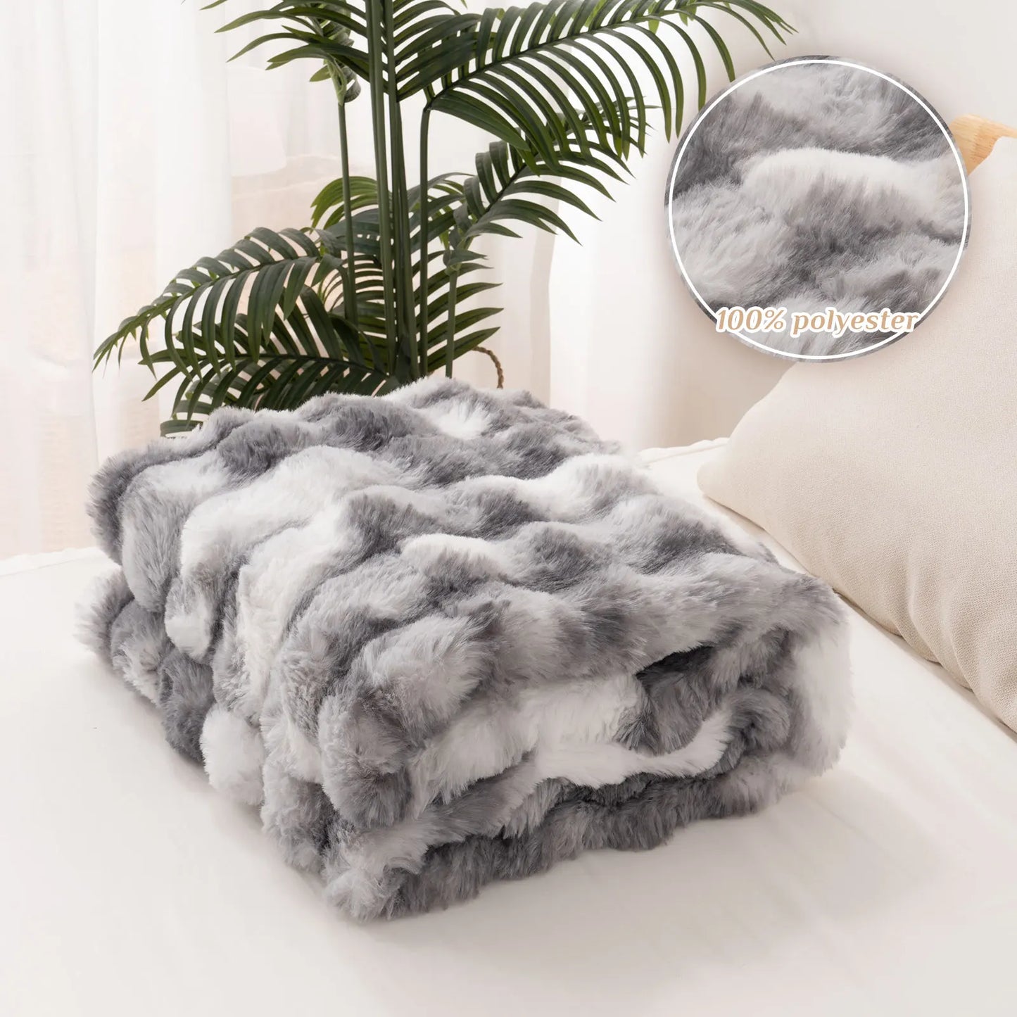 Faux Rabbit Fur Blanket For Bed Thick Warm Cozy Decorative