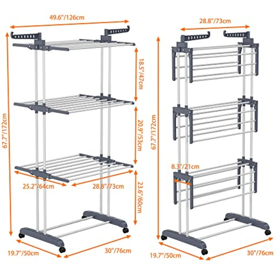 Oversized 4-Tier Foldable Clothes Drying Rack with Wings for Indoor & Outdoor Laundry