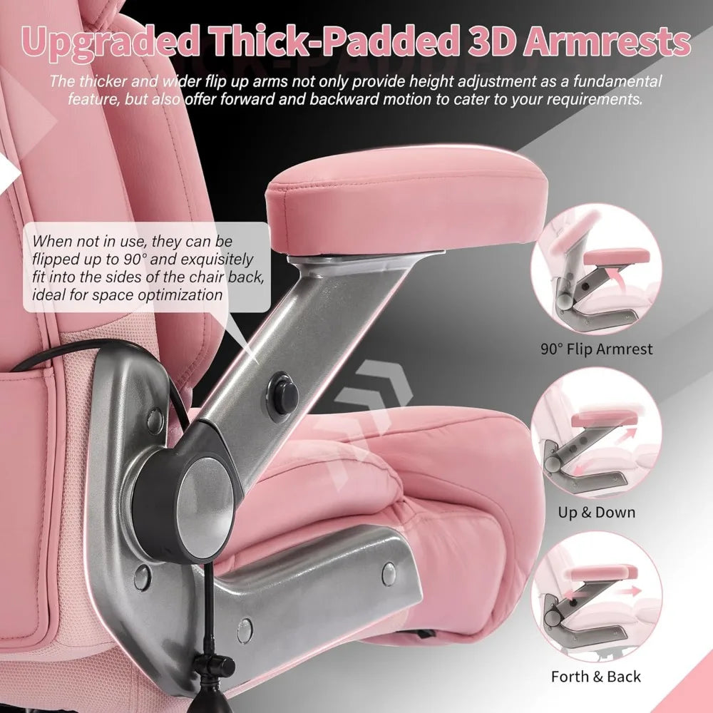Big and Tall Office Chair 700lbs - Adjustable Headrest&Lumbar Support, 3D Flip Arms, Large Wheels &Heavy Duty Metal Base, Ergono