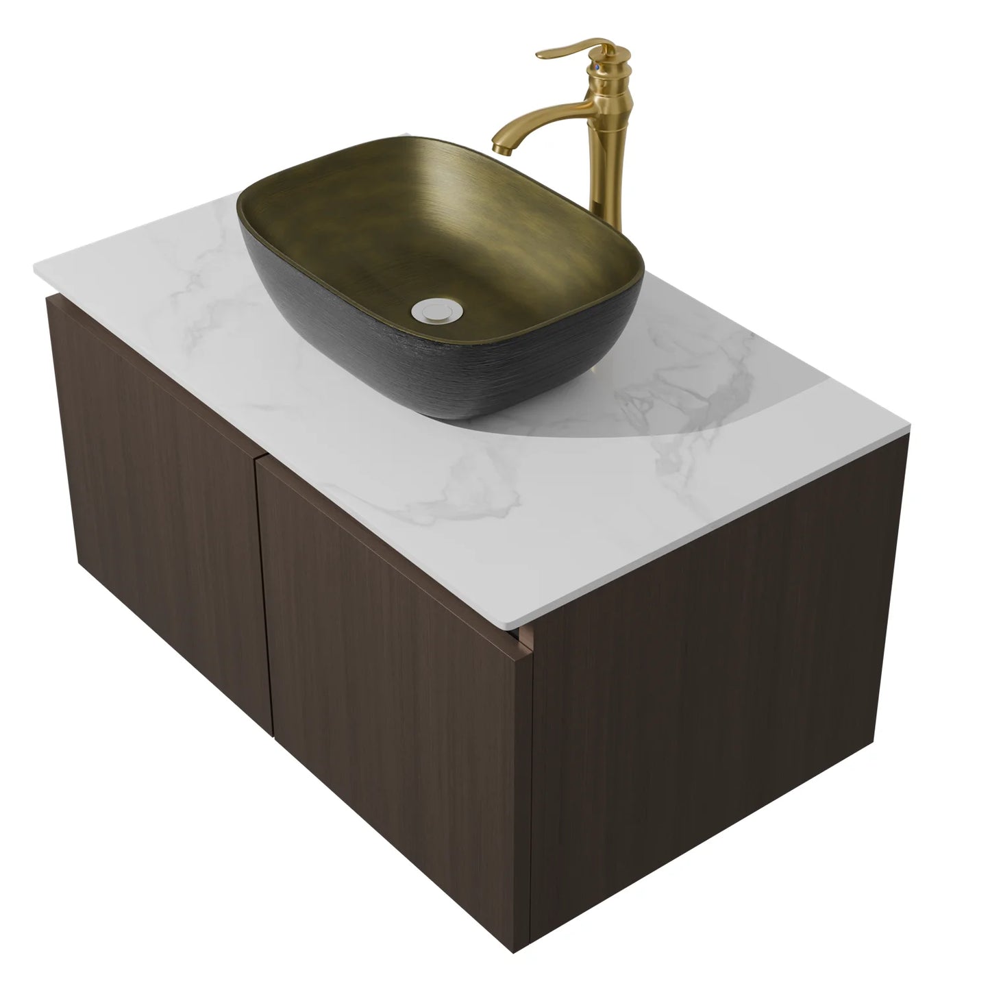 Floating Vanity Bathroom with Sink Combo, Wall Mounted Modern Vanity, Bathroom Cabinet Vanity with Sink Ceramic Basin Faucet
