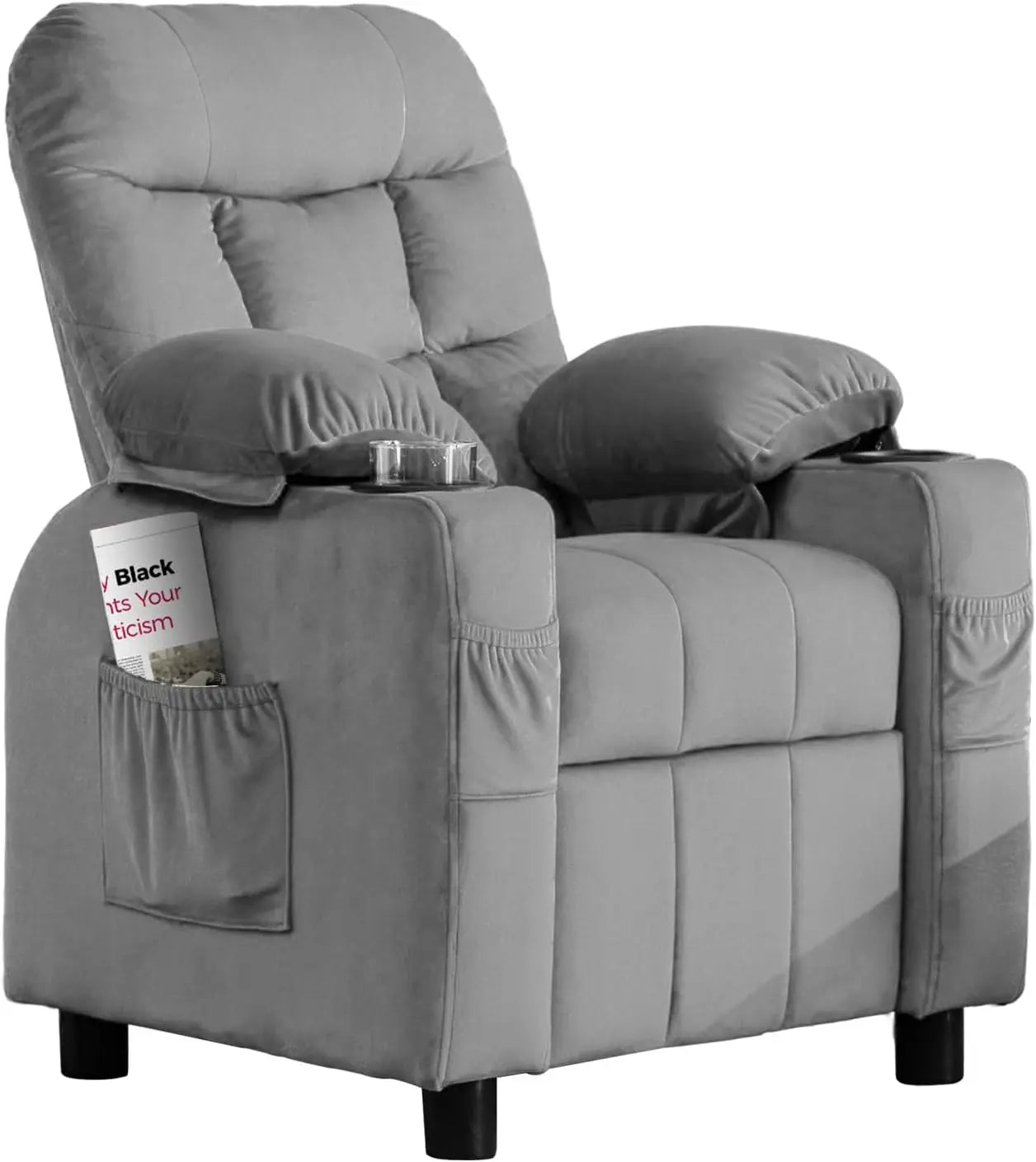 Toddlers Kids Recliner Chair Ergonomic Adjustable Chair Footrest & Side Pockets Baby Sofa for Boys and Girls Bedroom (Gray)