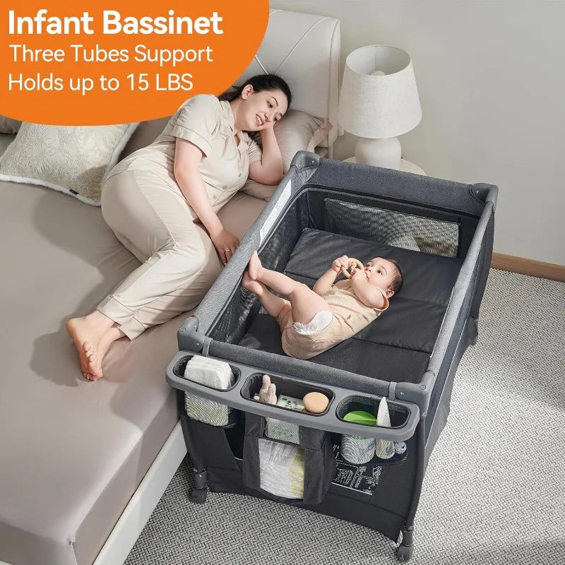 Magic Fold Playpen Portable Cribs Foldable Playpen Baby Playard One-Hand Folding Playards Diaper Changer and Storage S
