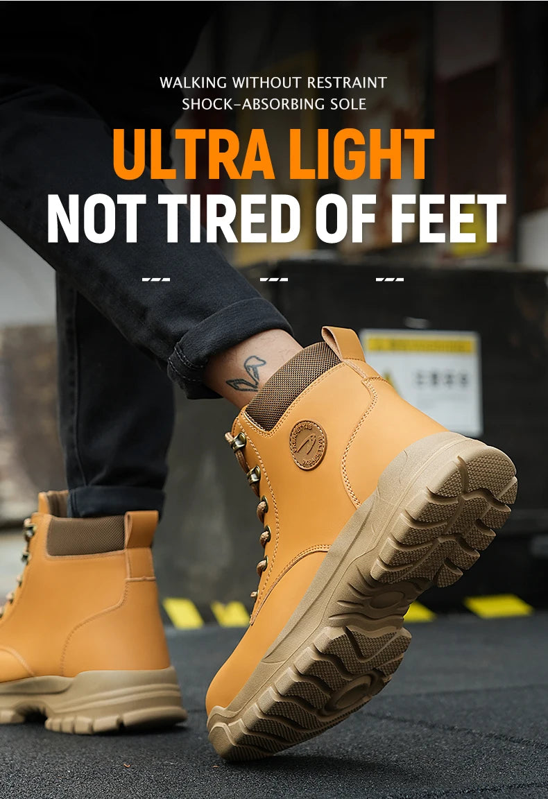 High Top PU Safety Shoes Metal Toe Cap Anti Smash Puncture