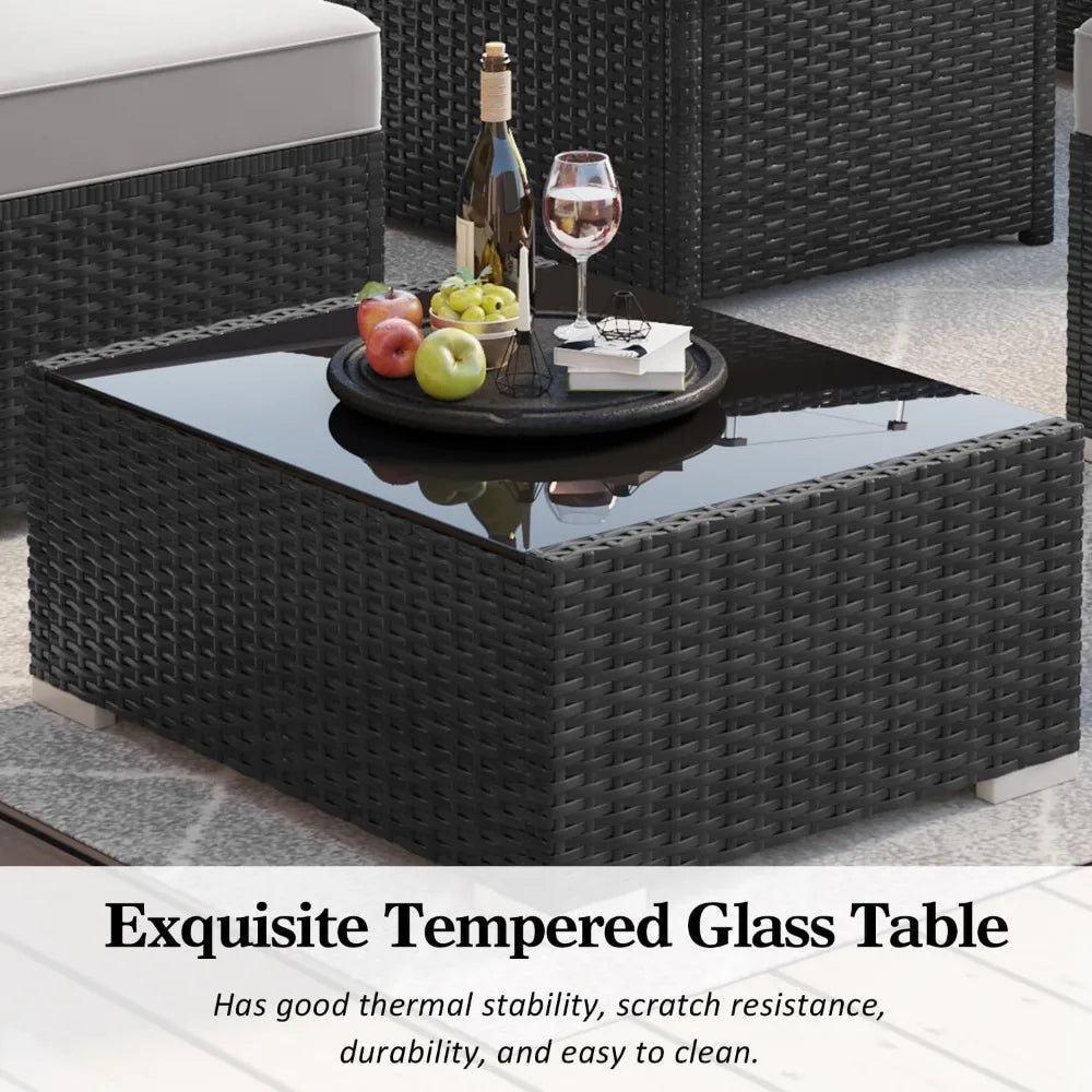 15 Piece Patio Furniture Set with Fire Pit Table, Outdoor Conversation Sets Wicker Rattan Sectional Sofa with Coffee Table.