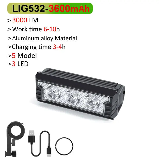 NEWBOLER Bicycle Front Light 3000 Lumen 3600mAh Waterproof