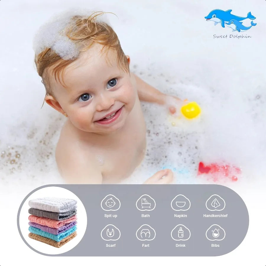 12 Pack Baby Muslin Washcloths Soft Facecloths for Newborns
