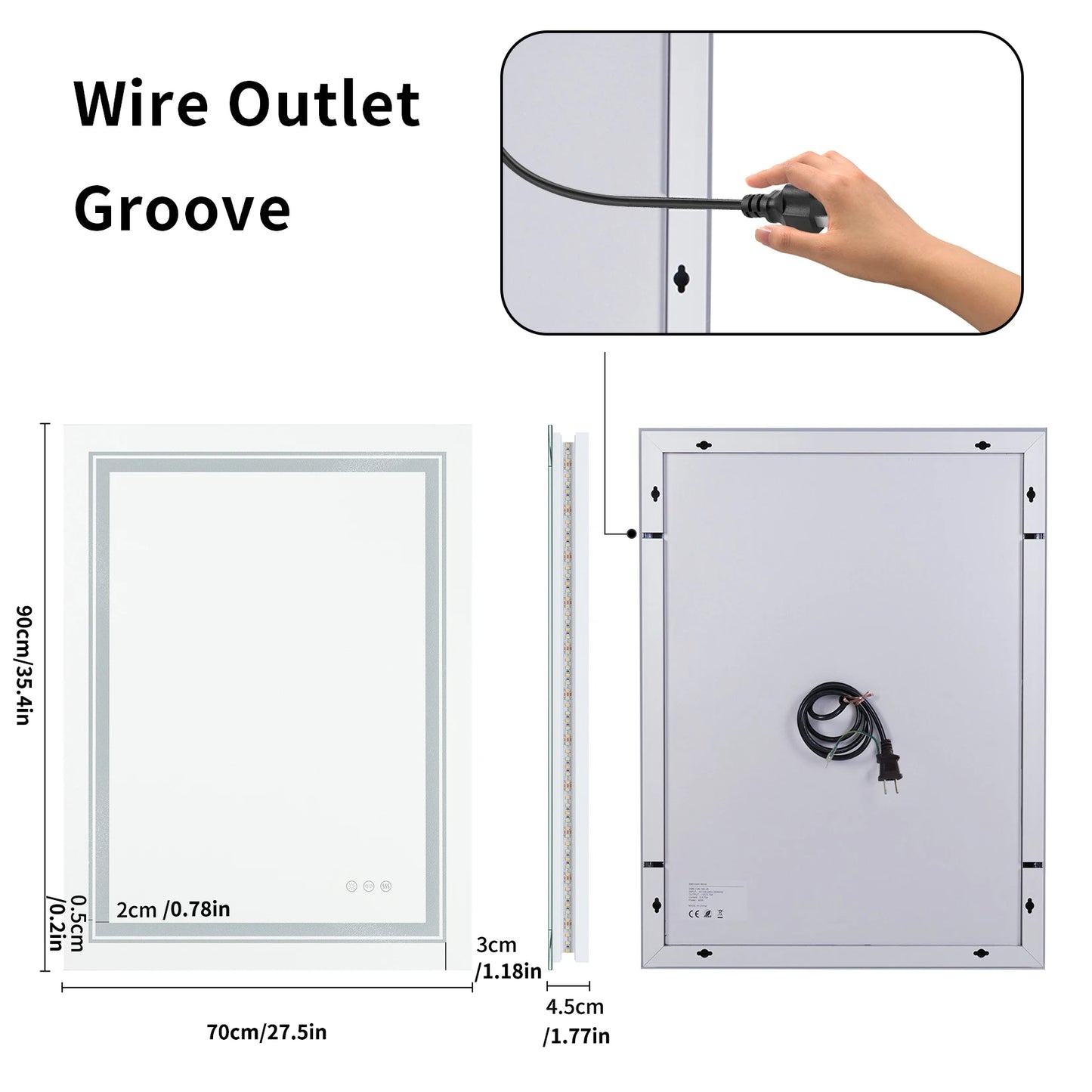 Rectangle LED Antifog Bathroom Vanity Mirror Wall Mounted
