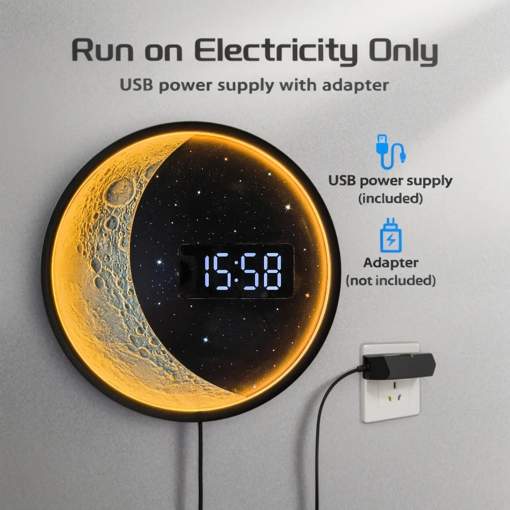 Luna Glow Moon Phase LED Digital Wall Clock