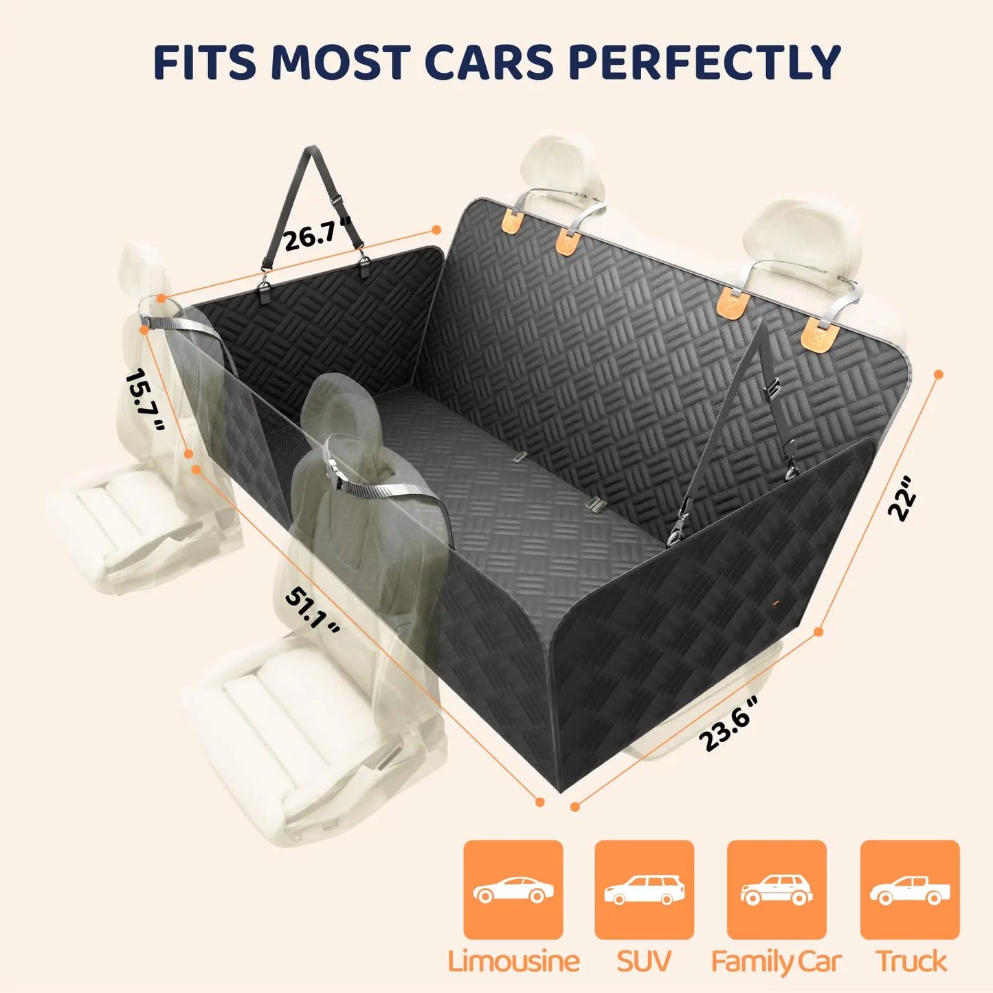 Premium Hard Bottom Dog Car Seat Extender & Waterproof Rear Seat Protector