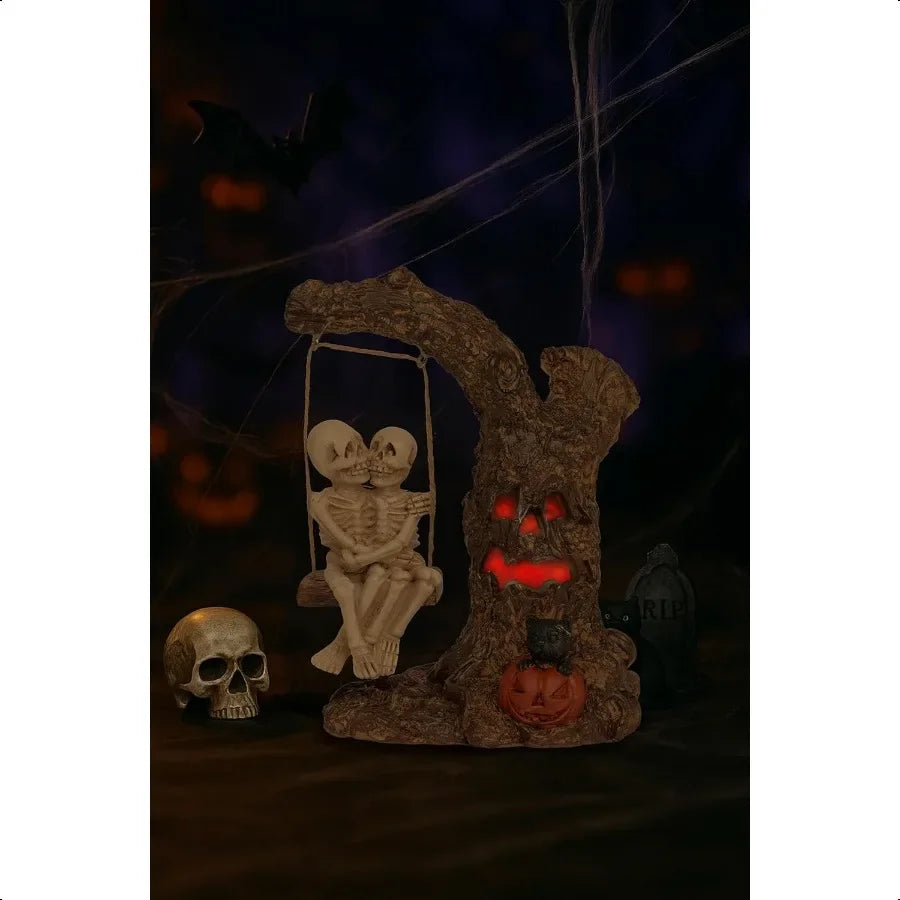 Halloween Skeleton Couple Figurine Gothic Swing Tabletop