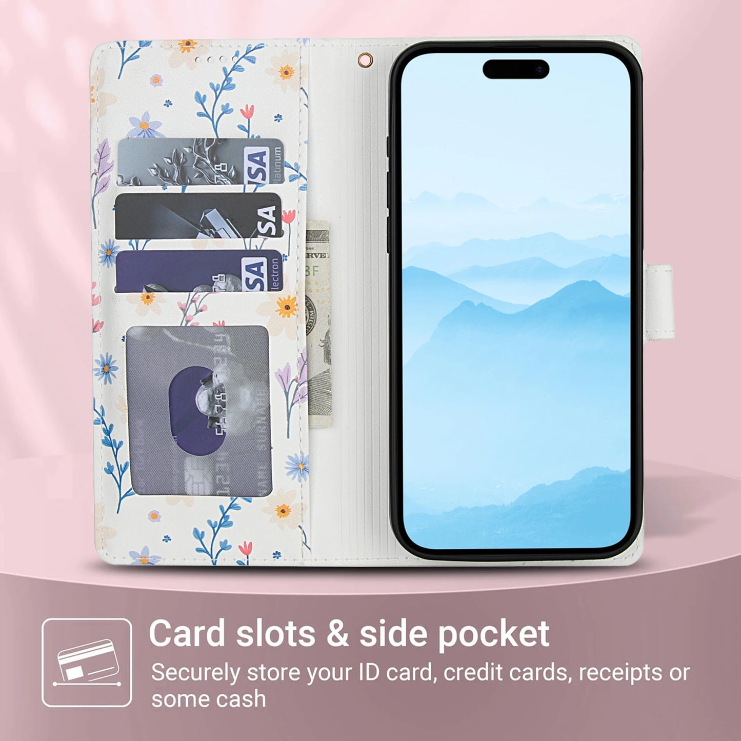 Luxury Floral Leather Wallet Case for iPhone Magnetic Shockproof Card Holder Phone Case