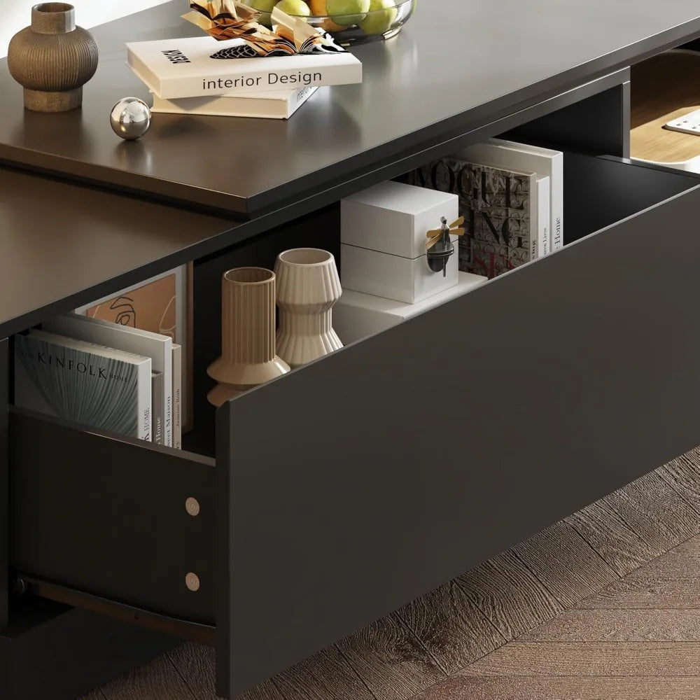 Extendable TV Stand with 2 Drawers, Modern TV Console Table with Shelf, Media Console Table Entertainment Center for Living Room