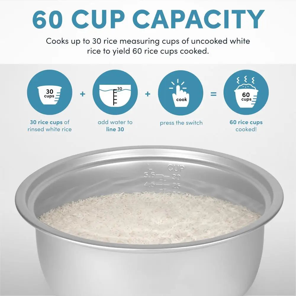 Commercial 60 Cup Rice Cooker Large Capacity Automatic Warmer Heavy Duty Electric Grain Cooker Kitchen Appliance ETL Sanitized