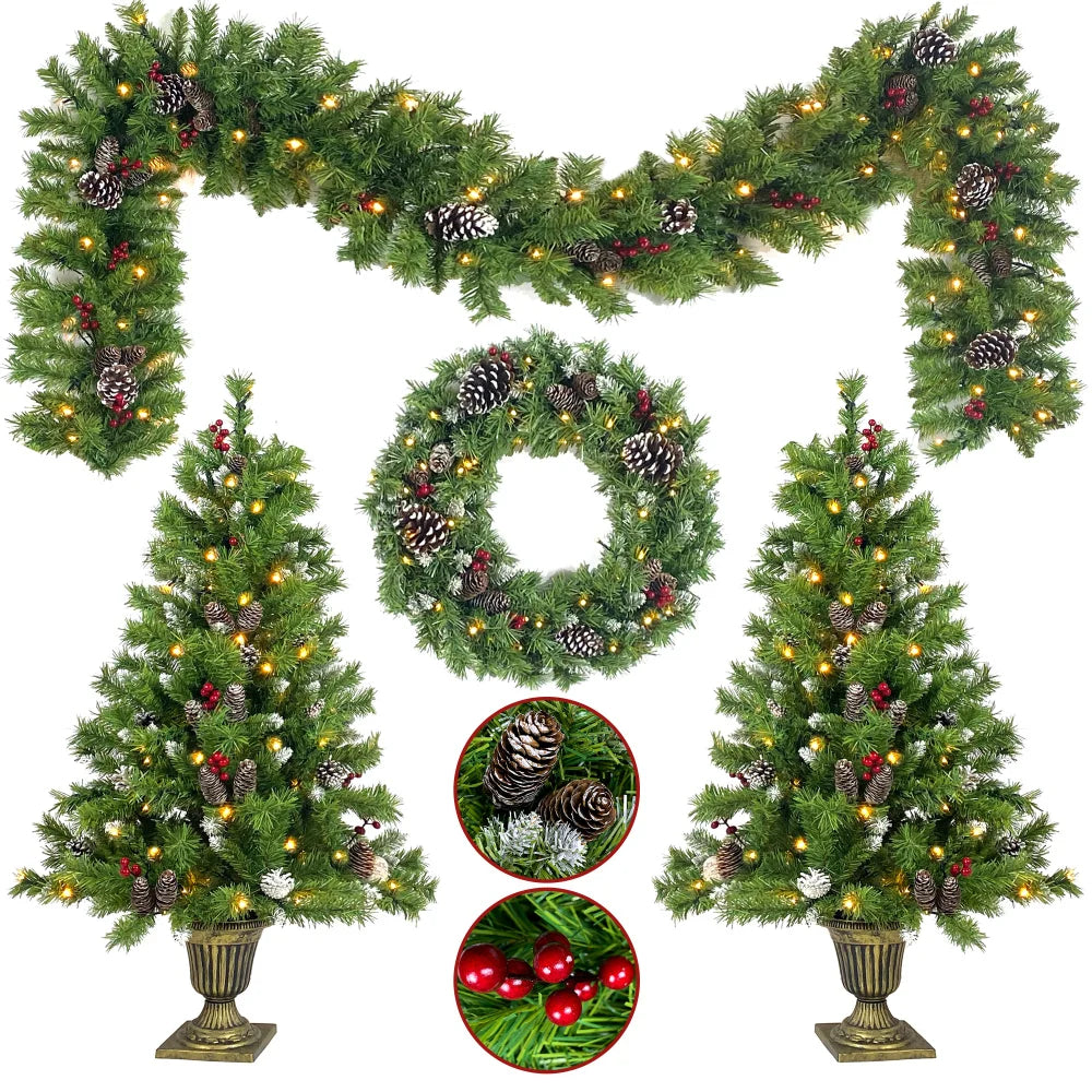 Prelit Christmas Tree Set With Entrance Trees And Wreath