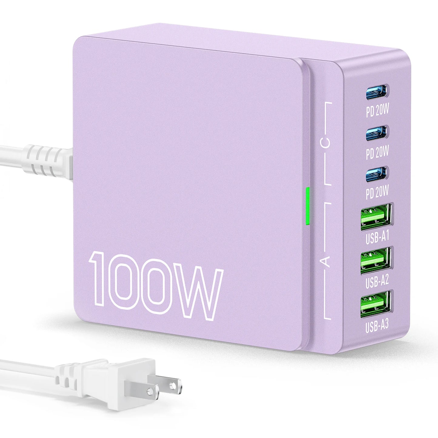 100W GaN 6-Port Fast Charging Station.USB-C & USB-A PD 3.0 Quick Charge Desktop Charger for iPhone, Samsung, iPad, MacBook & More