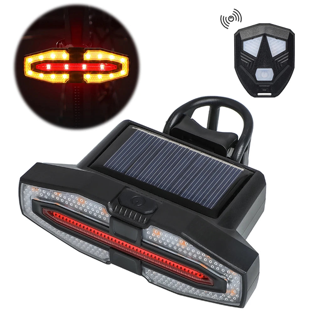 Solar LED Bicycle Turn Taillight with Turn Signals Portable Bike Taillight Remote Control Bicycle Rear Light Bike Accessories