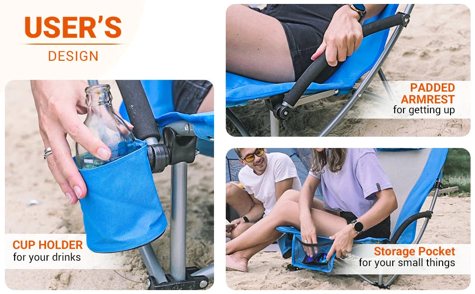 KingCamp High Back Beach Chair Backpack Chair, Camping BBQ Beach Travel Picnic with Padded Armrests with Cup Holder, Portable