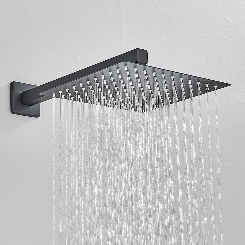 Black Concealed Shower System With Rainfall Tub Spout
